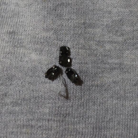 Talbots Gray and Blue Beaded Short Sleeve Blouse Large - Picture 7 of 13